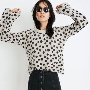 Madewell Cream and Black Polka Dot Crewneck Sweater